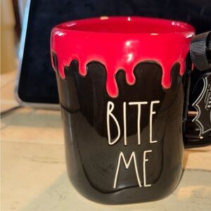Rae Dunn Black Mug with Red Drip 'Bite Me' Design